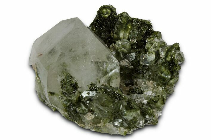Sparkling Dark Green Epidote Crystals with Quartz - Turkey #337449